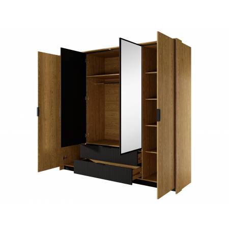 Szafa 4-drzwiowa 220 cm z lustrem i szufladami BALEO styl skandynawski